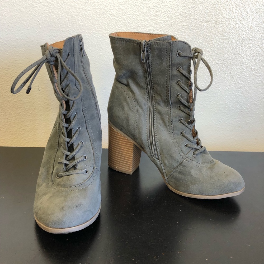 Report Gray Faux Leather Lace Up Heeled Boots